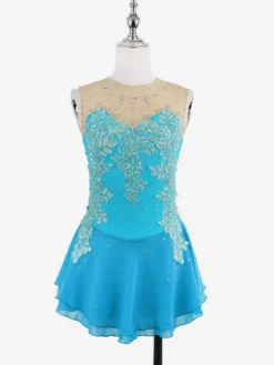 Robe de patinage blanche sans manches ornée de perles pour femmes et filles