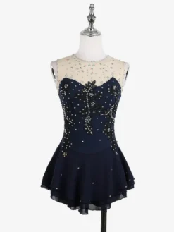 Robe de patinage blanche sans manches ornée de perles pour femmes et filles