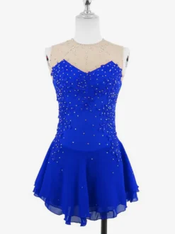 Robe de patinage blanche sans manches ornée de perles pour femmes et filles