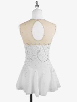Robe de patinage blanche sans manches ornée de perles pour femmes et filles
