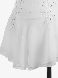 Robe de patinage blanche sans manches ornée de perles pour femmes et filles
