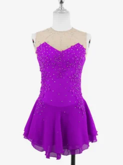 Robe de patinage blanche sans manches ornée de perles pour femmes et filles
