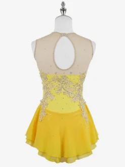 Robe de patinage blanche sans manches ornée de perles pour femmes et filles