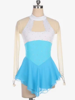 Robe de patinage bleu ciel clair velours coréen costumes de danse de bloc de couleur