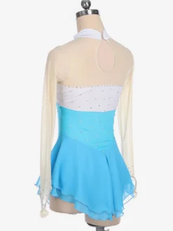 Robe de patinage bleu ciel clair velours coréen costumes de danse de bloc de couleur