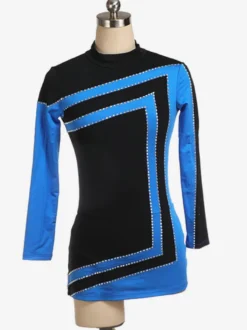 Robe De Patinage Bleu Coréen Velours Stripes Costumes De Danse