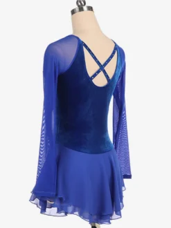 Robe De Patinage Bleue Velours Coréen Manches Longues Costumes De Danse