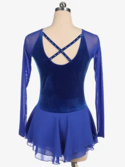Robe De Patinage Bleue Velours Coréen Manches Longues Costumes De Danse