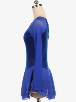 Robe De Patinage Bleue Velours Coréen Manches Longues Costumes De Danse