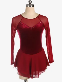 Robe De Patinage Bleue Velours Coréen Manches Longues Costumes De Danse