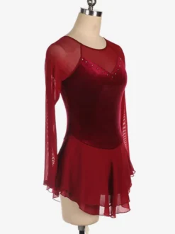 Robe De Patinage Bleue Velours Coréen Manches Longues Costumes De Danse