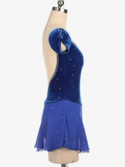 Robe de patinage bleu royal perler les costumes de danse de velours à volants Déguisements Halloween