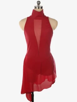 Robe de patinage bordeaux à col montant sans manches dos nu et bretelles croisées