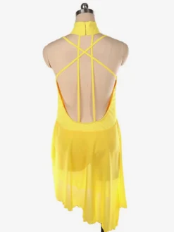 Robe de patinage bordeaux à col montant sans manches dos nu et bretelles croisées