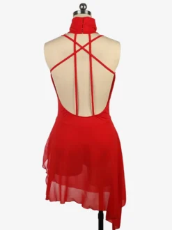 Robe de patinage bordeaux à col montant sans manches dos nu et bretelles croisées
