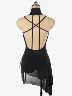 Robe de patinage bordeaux à col montant sans manches dos nu et bretelles croisées