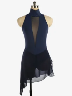 Robe de patinage bordeaux à col montant sans manches dos nu et bretelles croisées