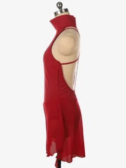 Robe de patinage bordeaux à col montant sans manches dos nu et bretelles croisées