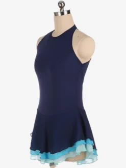 Robe de patinage Costumes de danse de bloc de couleur polyester bleu profond