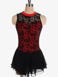 Robe de patinage Costumes de danse en dentelle polyester noire