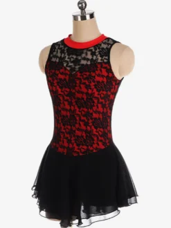Robe de patinage Costumes de danse en dentelle polyester noire