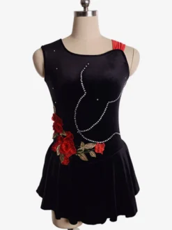 Robe De Patinage Costumes De Danse Velours Coréen Noir