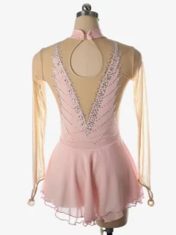 Robe de patinage dos nu foncé col montant perles et maille pour femmes et filles
