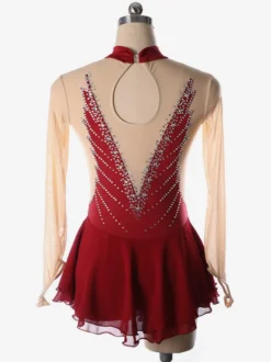 Robe de patinage dos nu foncé col montant perles et maille pour femmes et filles
