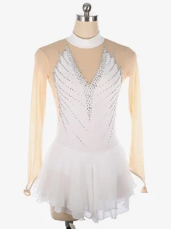 Robe de patinage dos nu foncé col montant perles et maille pour femmes et filles