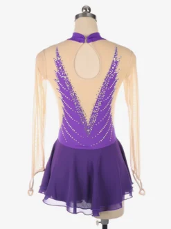 Robe de patinage dos nu foncé col montant perles et maille pour femmes et filles