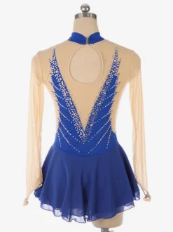 Robe de patinage dos nu foncé col montant perles et maille pour femmes et filles