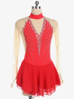 Robe de patinage dos nu foncé col montant perles et maille pour femmes et filles