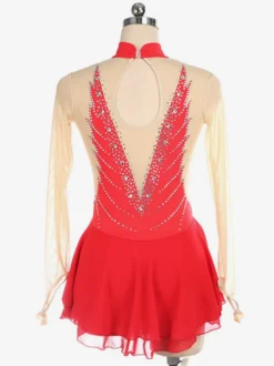 Robe de patinage dos nu foncé col montant perles et maille pour femmes et filles