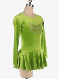 Robe De Patinage Manches Longues Herbe Vert Costumes De Danse De Velours Coréen