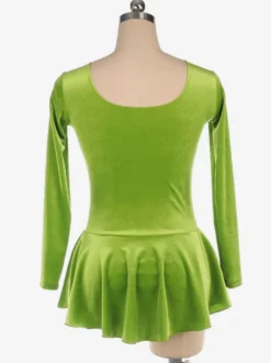 Robe De Patinage Manches Longues Herbe Vert Costumes De Danse De Velours Coréen