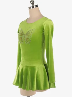 Robe De Patinage Manches Longues Herbe Vert Costumes De Danse De Velours Coréen