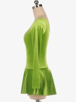 Robe De Patinage Manches Longues Herbe Vert Costumes De Danse De Velours Coréen