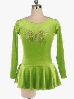Robe De Patinage Manches Longues Herbe Vert Costumes De Danse De Velours Coréen