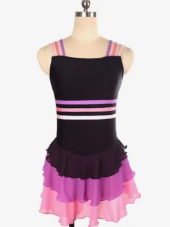 Robe De Patinage Noir Polyester Rayures Costumes De Danse