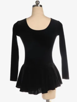 Robe De Patinage Noir Velours Coréen Manches Longues Costumes De Danse