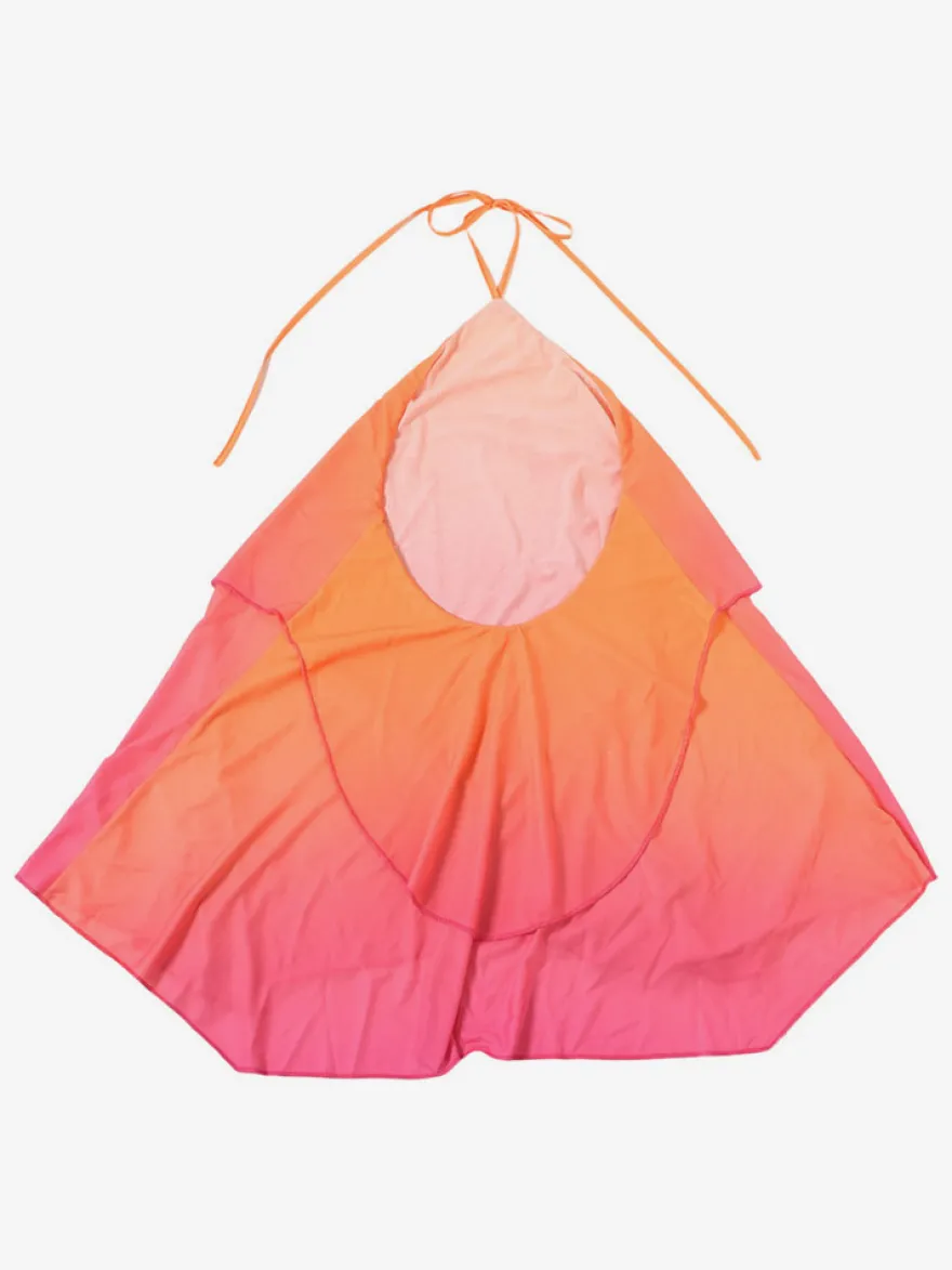 Robe de plage mini en mousseline dégradée dos nu col halter volants et superpositions