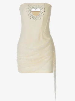 Robe de soirée abricot en polyester à motif cœurs sans manches bustier robe d'été