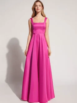 Robe de soirée A-ligne Col carré Soie élastique comme le satin Longueur au sol Robes de soirée formelles Personnalisation gratuite