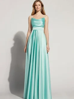 Robe de soirée A-ligne col carré sans manches dos nu fendu devant satin robes de reconstitution historique sociale personnalisation gratuite