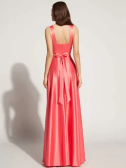 Robe de soirée A-ligne décolleté en cœur longueur au sol sans manches fermeture éclair ceinture élastique soie comme le satin robes de soirée sociale personnalisation gratuite