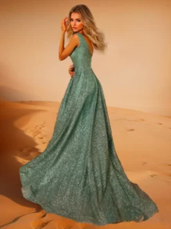 Robe de soirée A-Line Col en V Polyester avec traîne Robes de dîner formelles