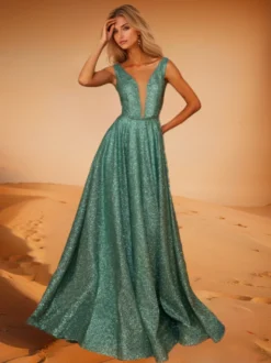 Robe de soirée A-Line Col en V Polyester avec traîne Robes de dîner formelles