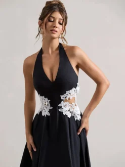 Robe de soirée A-Line Décolleté en polyester Longueur thé Dentelle Robes de soirée formelles
