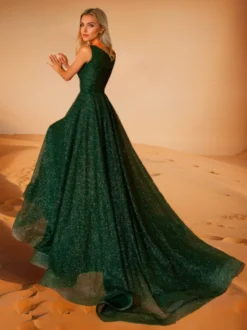 Robe de soirée A-Line Jewel Neck Polyester avec traîne Robes de soirée sociales