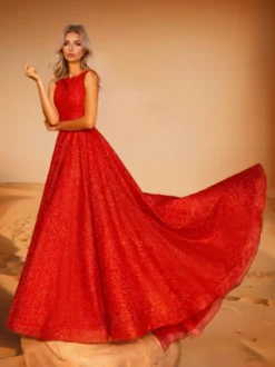 Robe de soirée A-Line Jewel Neck Polyester avec traîne Robes de soirée sociales